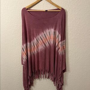 Gypsy Rose Fringed Tie-Dye Women's Top - Purples and Pinks one size